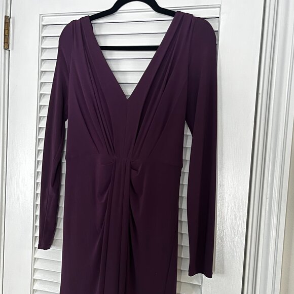 Vera Wang Plum V Neck Long Formal Dress - Picture 1 of 8